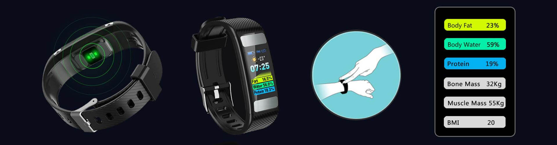 Body Fat Wristband Muscle Mass BMI Test Fitness Tracker Smart Band | video