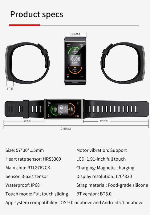 1.91inch larger Screen IP68 Waterproof Smart Watch - Aolon